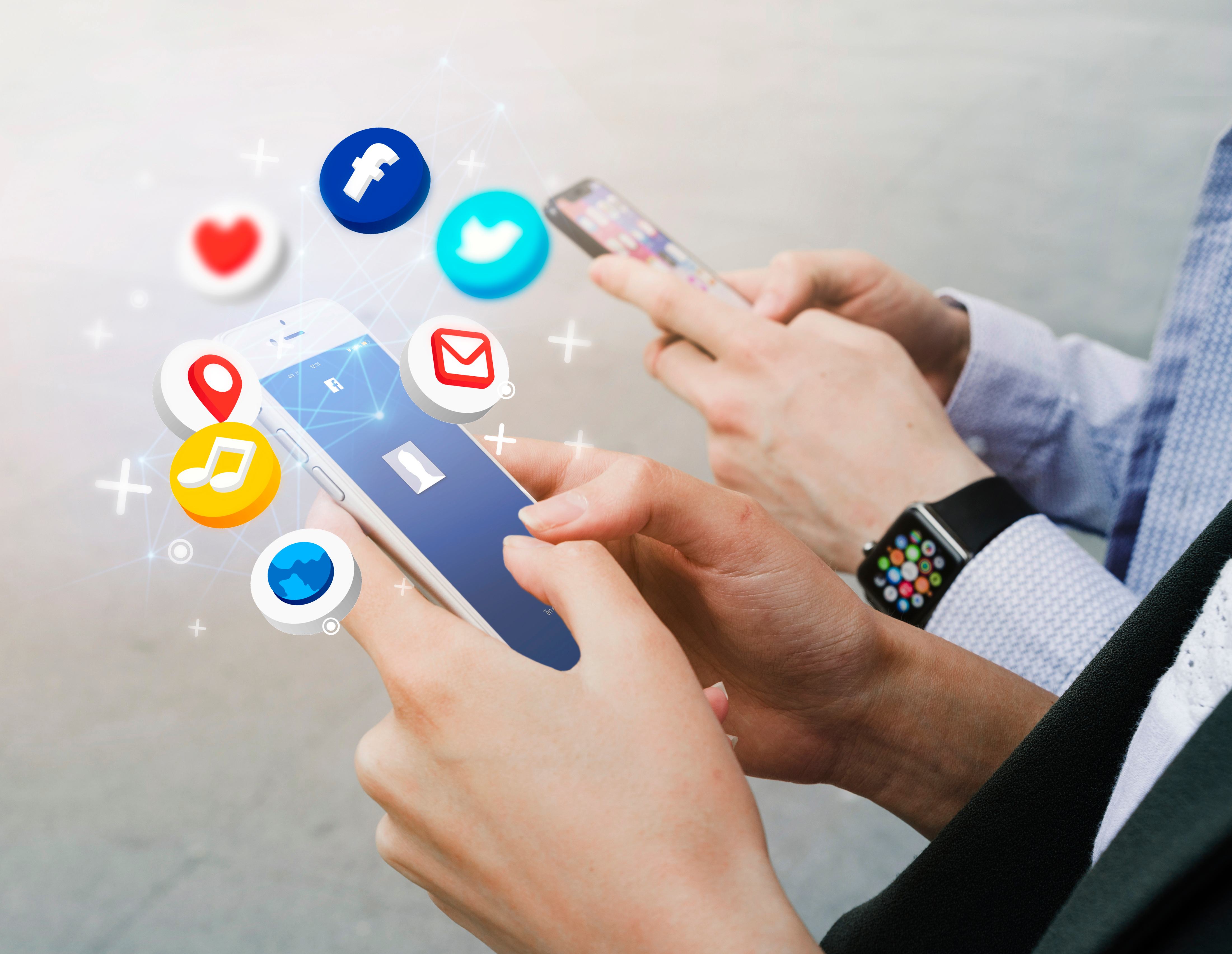 Professional using mobile device with social media apps and digital connectivity